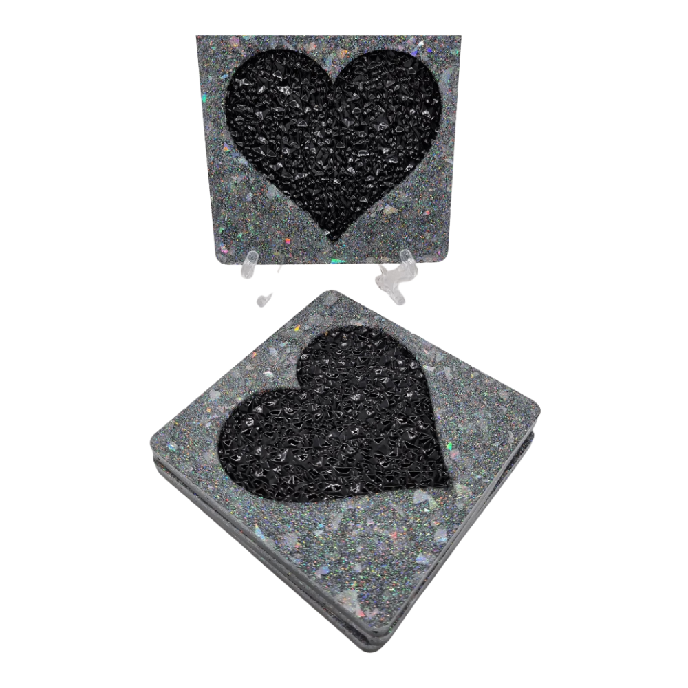 Resin Druzzy Heart Coaster Set