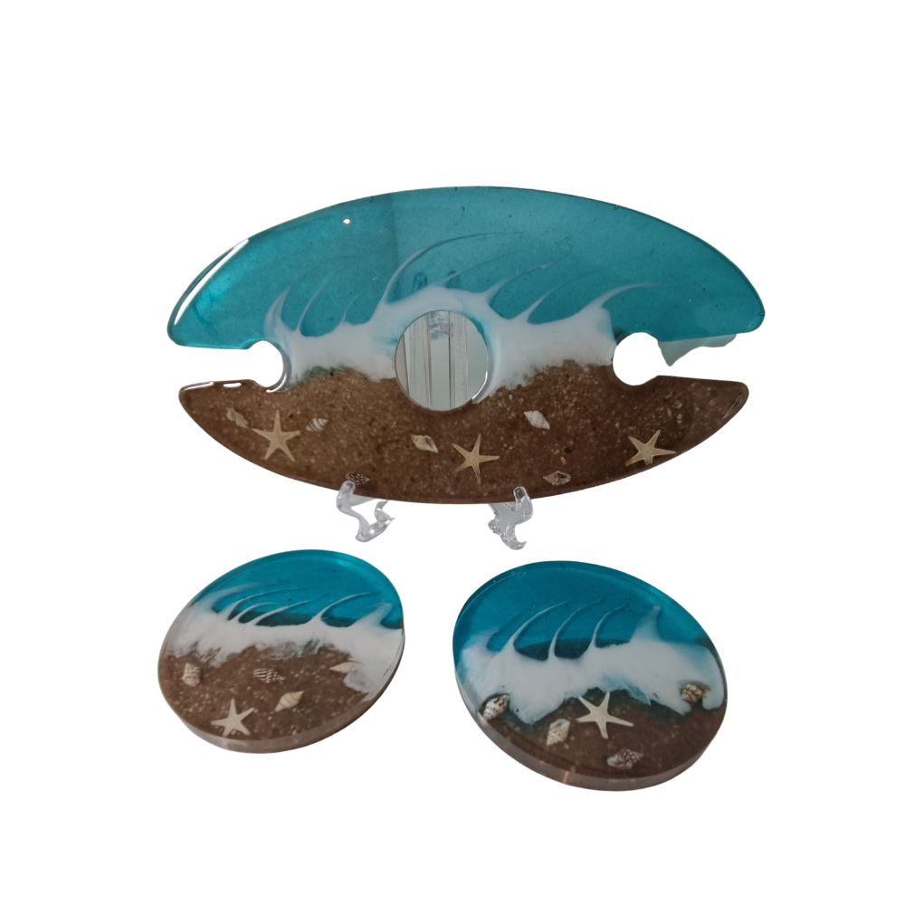 Round Beach Wine Caddy & Coaster set