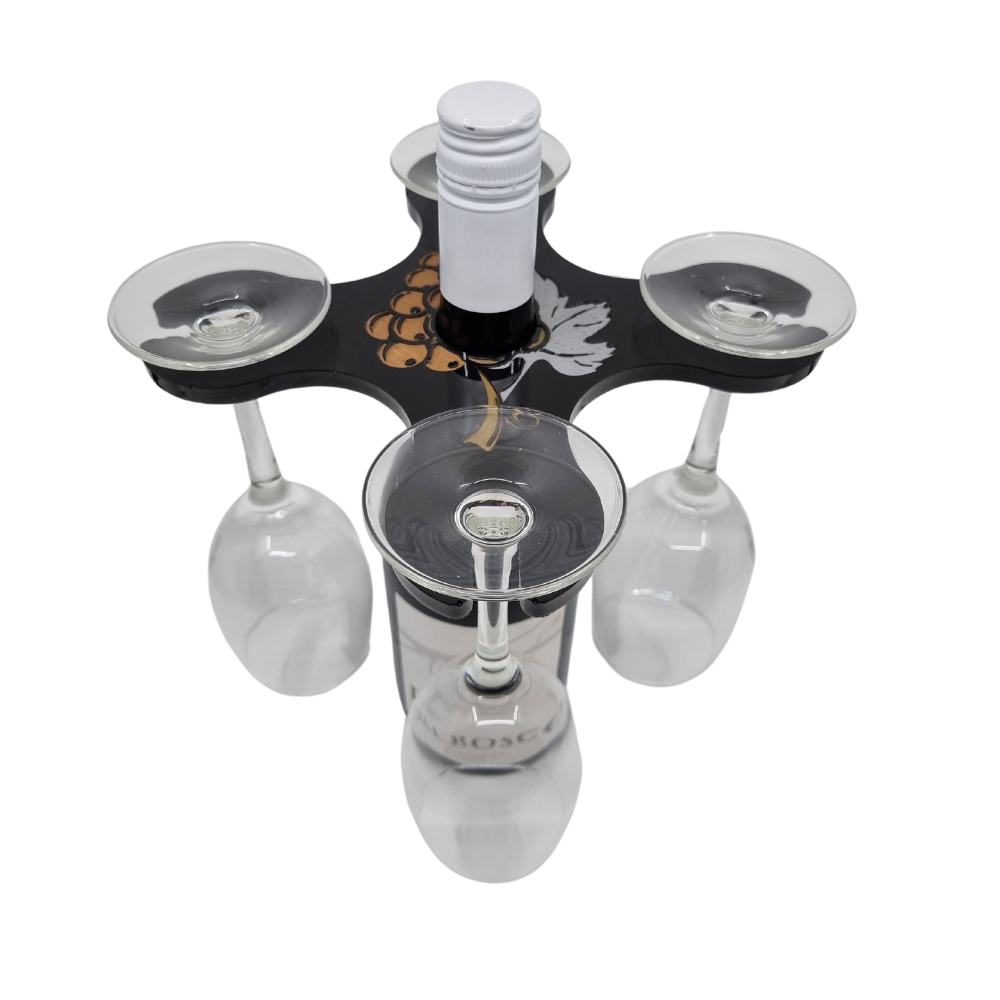 Four Glass Grape Wine Caddy Black