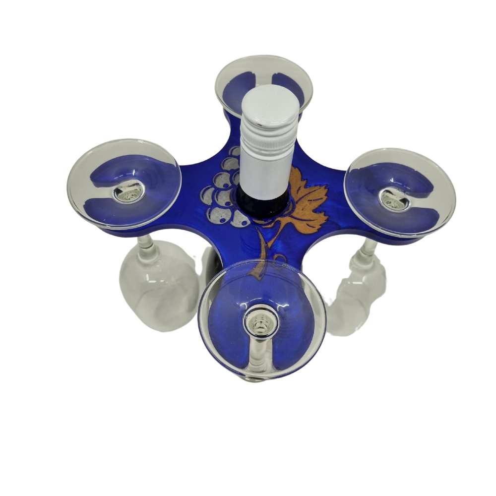 Four Glass Grape Wine Caddy Blue