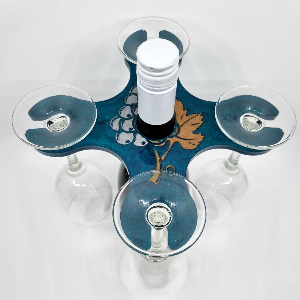 Four Glass Grape Wine Caddy Green