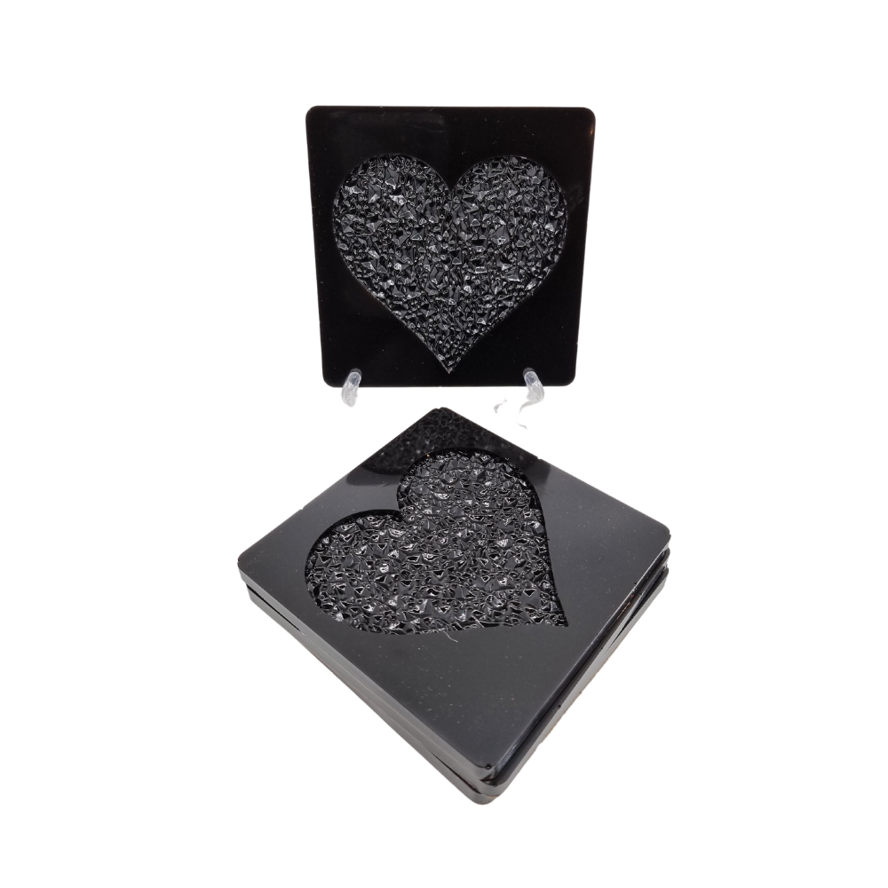Druzy Black Love Heart Coaster Set