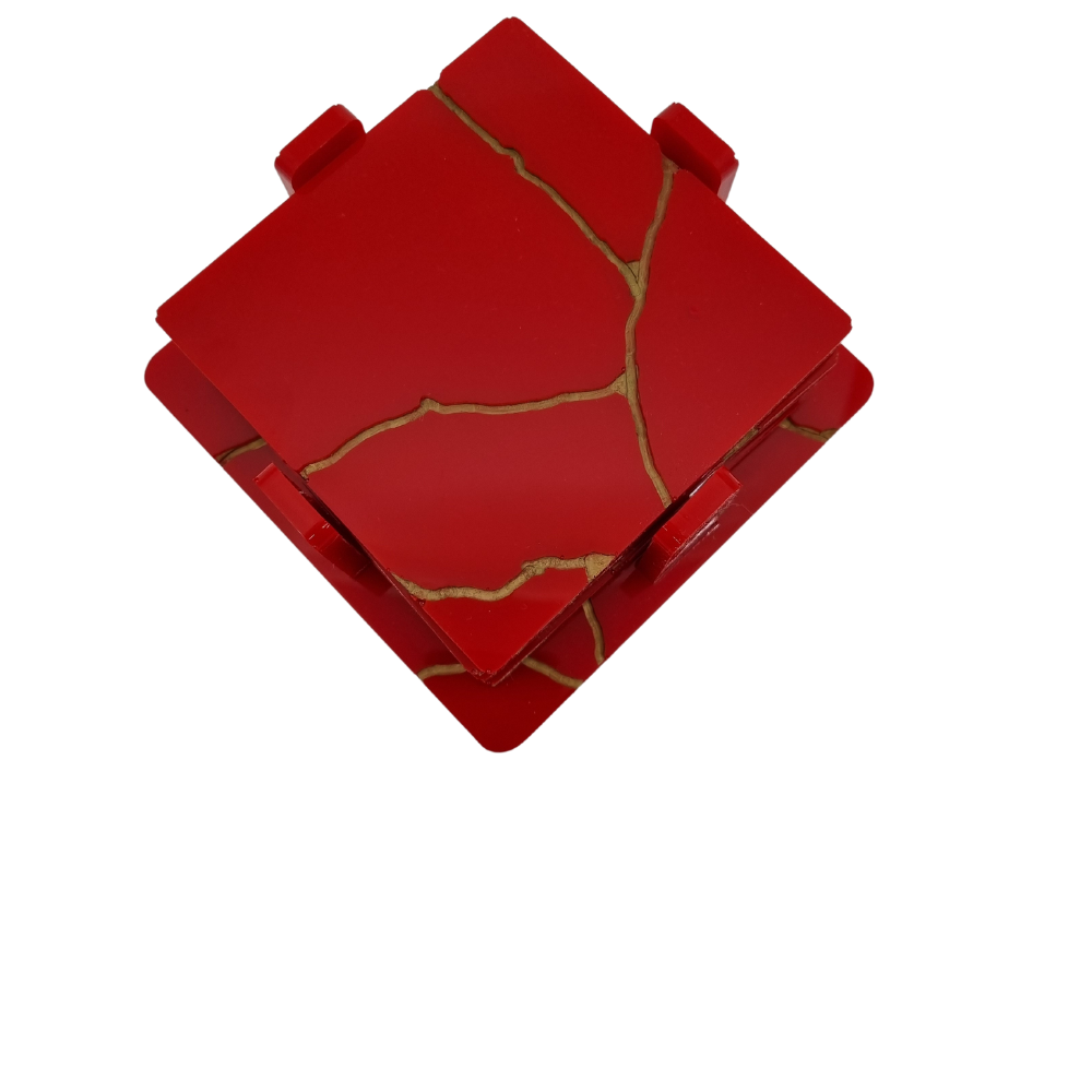 Coaster Resin Kintsugi Set Red & Gold